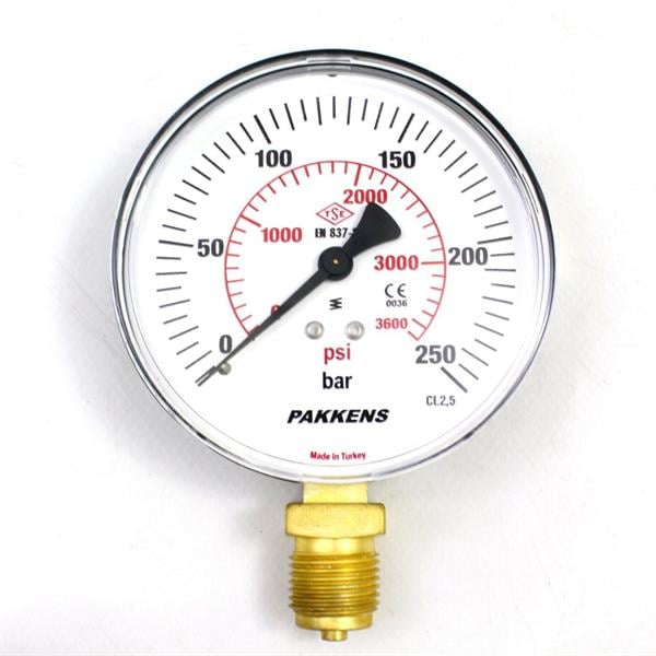 Pakkens - Pakkens 0-250 Bar 160 mm Alttan Bağlantılı Kuru Manometre G 1/2 inç