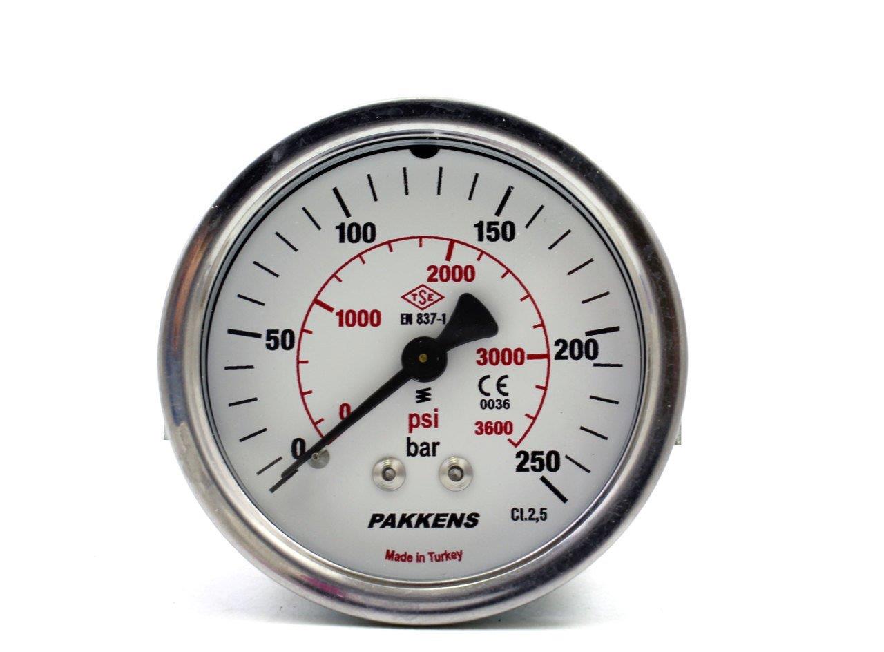 Pakkens - Pakkens 0-250 Bar 63 mm Arkadan Bağlantılı Panotipi Kuru Manometre G 1/4 inç