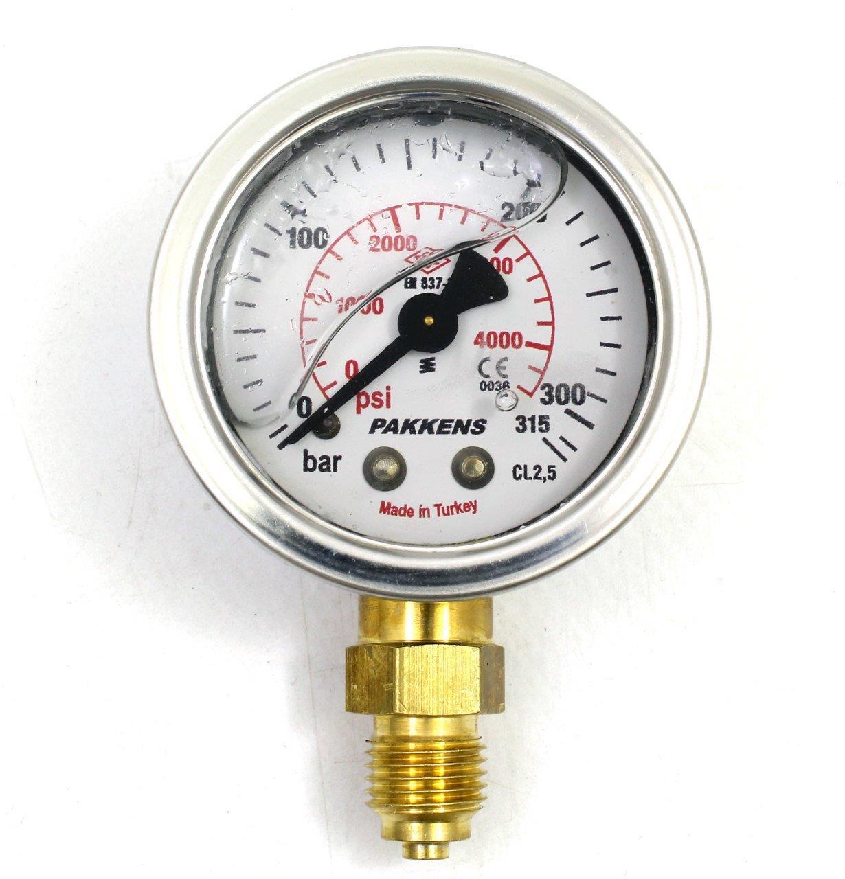 Pakkens - Pakkens 0-315 Bar 50 mm Alttan Bağlantılı Gliserinli Manometre G 1/4 inç