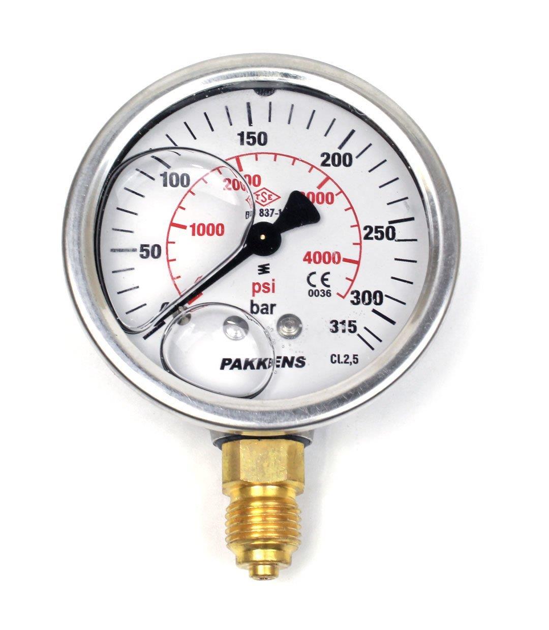 Pakkens - Pakkens 0-315 Bar 63 mm Alttan Bağlantılı Gliserinli Manometre G 1/4 inç