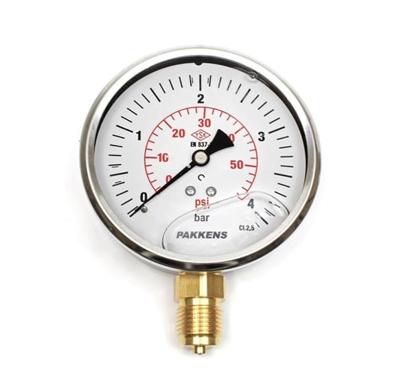Pakkens - Pakkens 0-4 Bar 100 mm Alttan Bağlantılı Gliserinli Manometre G 1/2 inç