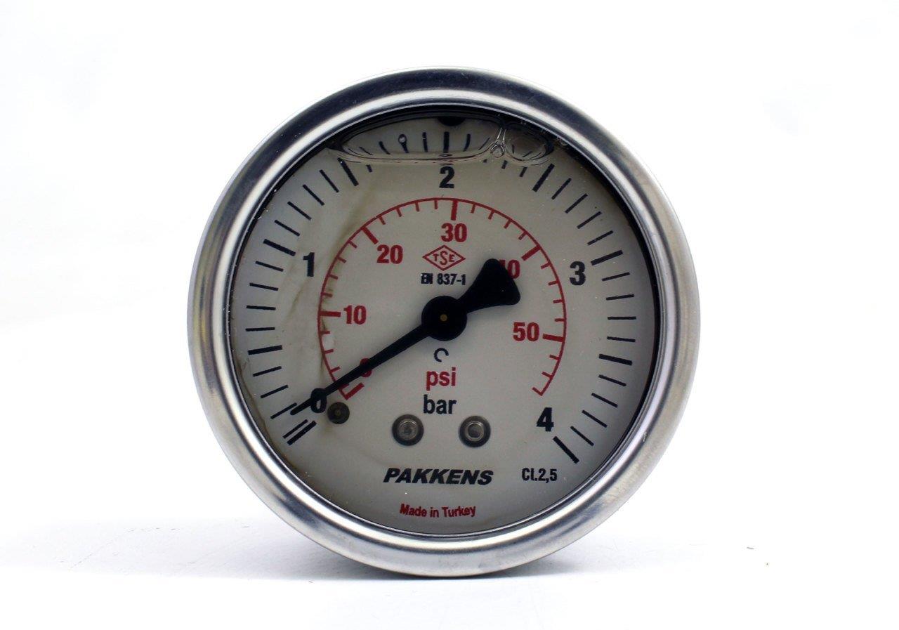 Pakkens - Pakkens 0-4 Bar 100 mm Arkadan Bağlantılı Gliserinli Manometre G 1/2 inç
