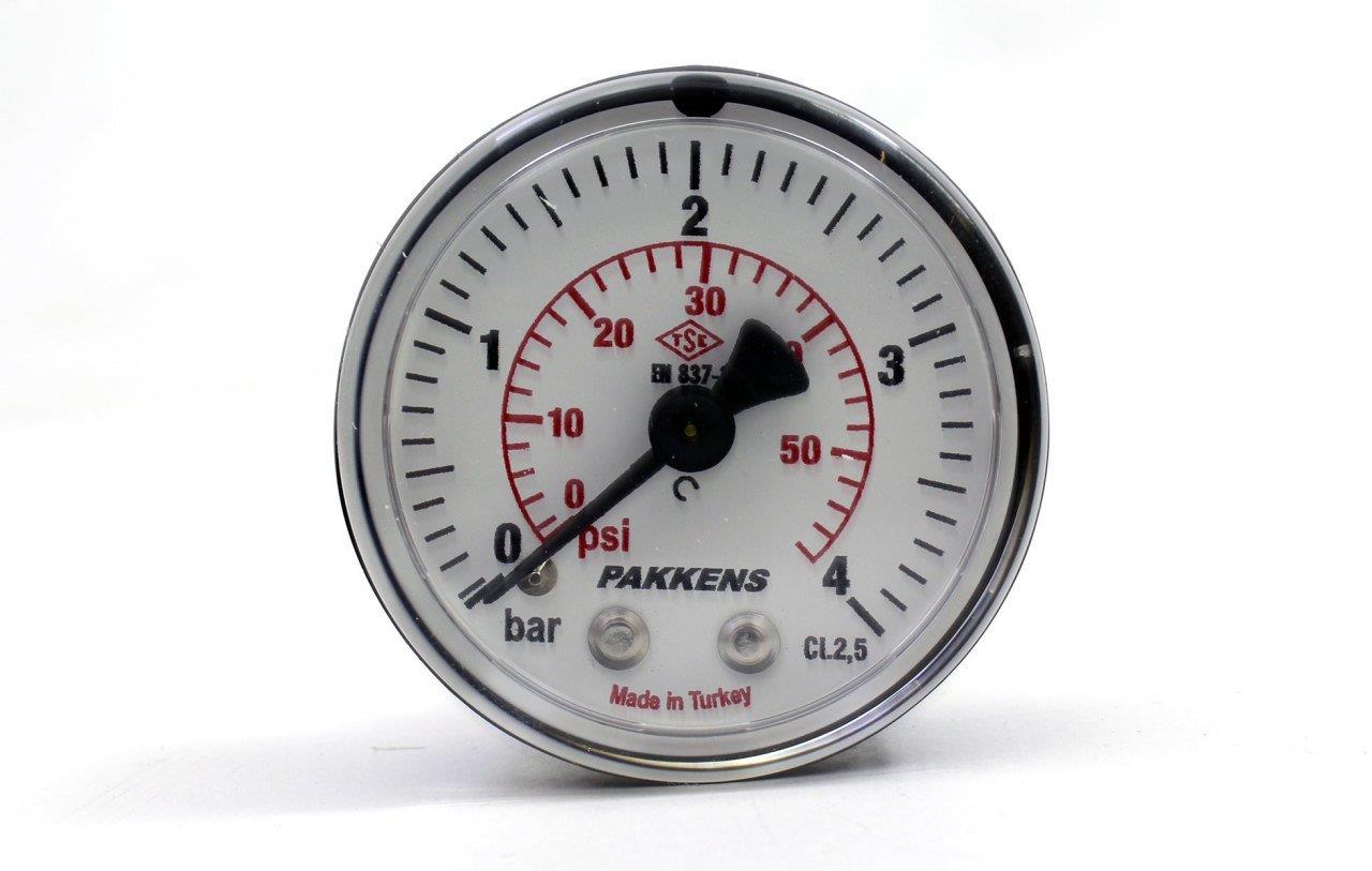 Pakkens - Pakkens 0-4 Bar 63 mm Arkadan Bağlantılı Kuru Manometre G 1/4 inç