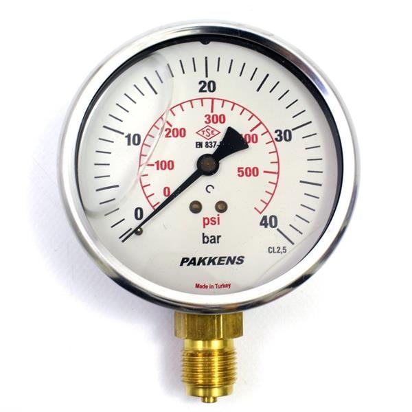 Pakkens - Pakkens 0-40 Bar 100 mm Alttan Bağlantılı Gliserinli Manometre G 1/2 inç