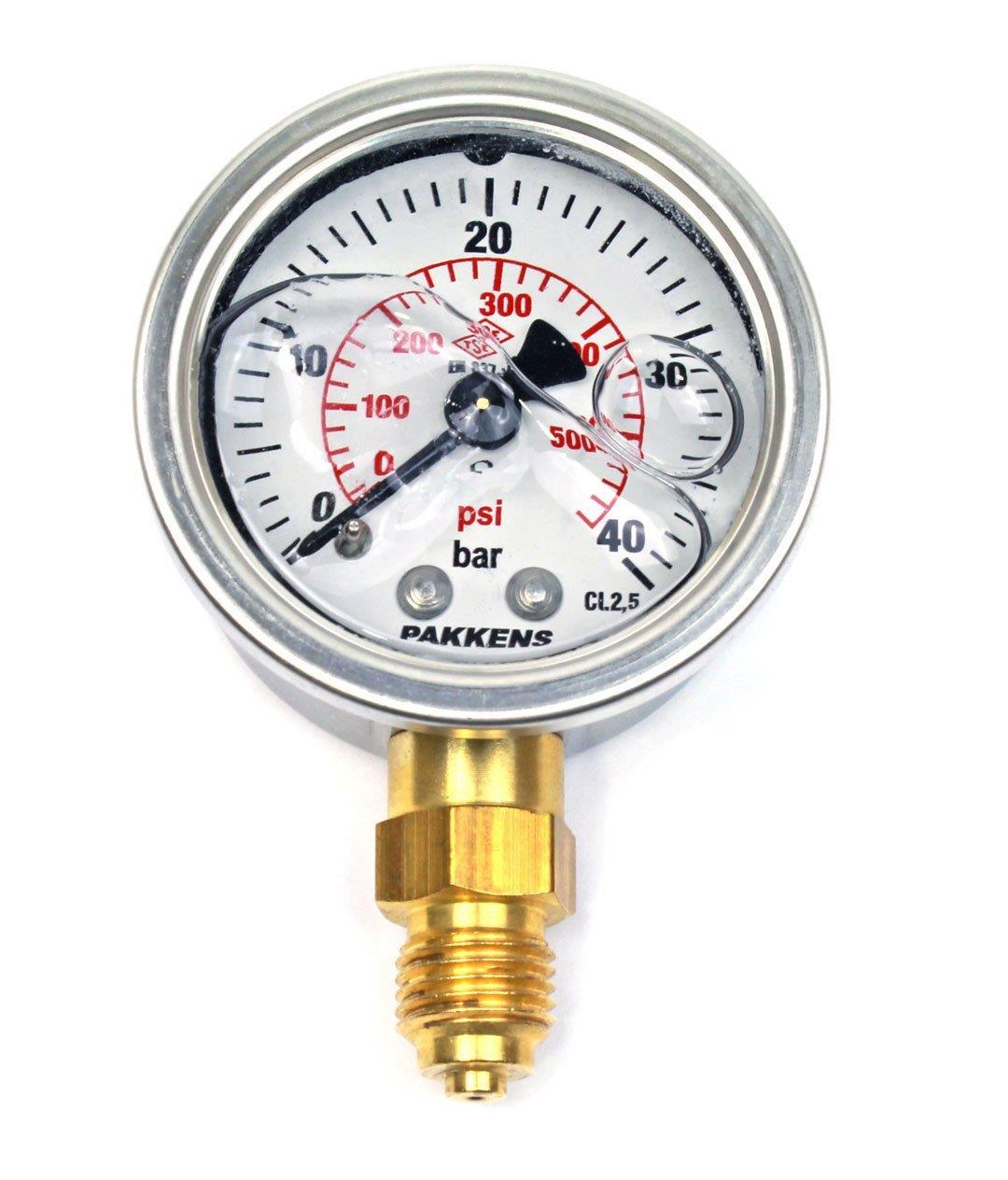 Pakkens - Pakkens 0-40 Bar 50 mm Alttan Bağlantılı Gliserinli Manometre G 1/4 inç