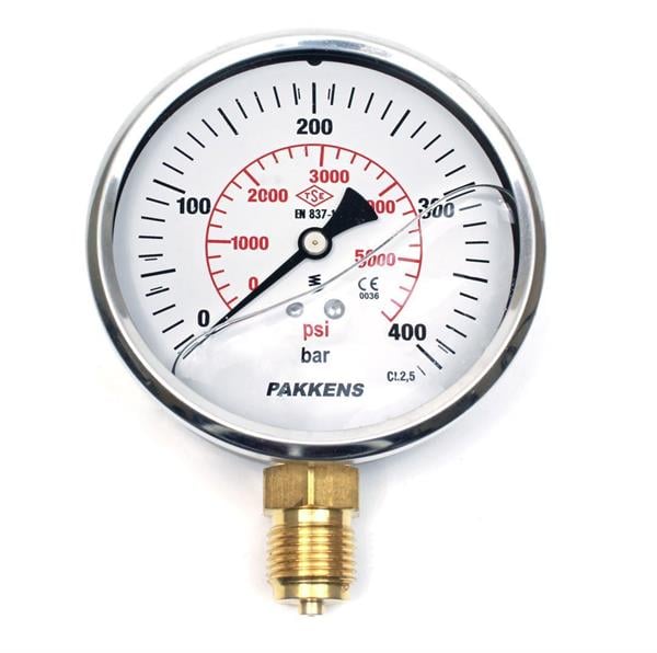 Pakkens - Pakkens 0-400 Bar 100 mm Alttan Bağlantılı Gliserinli Manometre G 1/2 inç