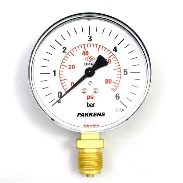 Pakkens - Pakkens 0-6 Bar 160 mm Alttan Bağlantılı Kuru Manometre G 1/2 inç