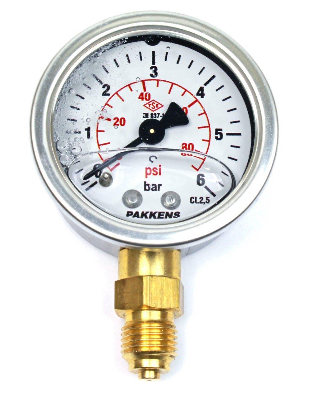 Pakkens - Pakkens 0-6 Bar 50 mm Alttan Bağlantılı Gliserinli Manometre G 1/4 inç