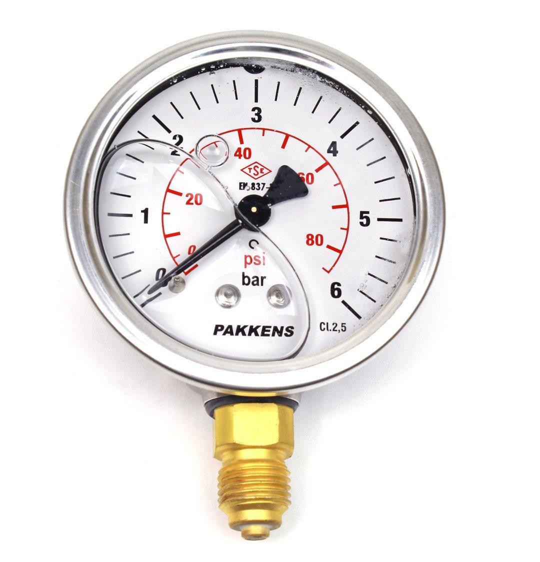 Pakkens - Pakkens 0-6 Bar 63 mm Alttan Bağlantılı Gliserinli Manometre G 1/4 inç