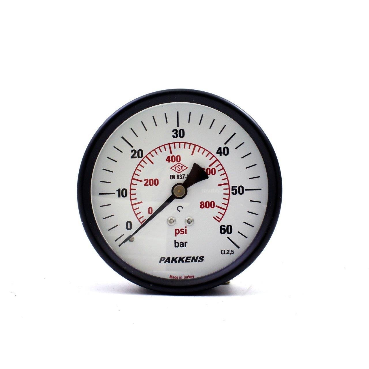 Pakkens - Pakkens 0-60 Bar 100 mm Arkadan Bağlantılı Kuru Manometre G 1/4 inç