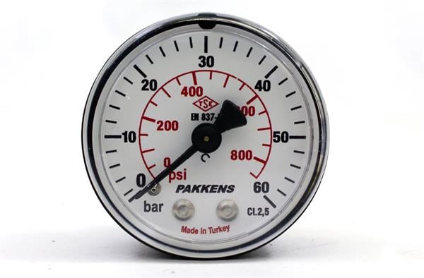 Pakkens - Pakkens 0-60 Bar 50 mm Arkadan Bağlantılı Kuru Manometre G 1/8 inç