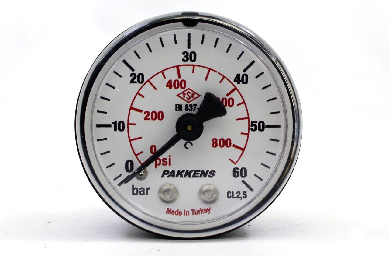Pakkens - Pakkens 0-60 Bar 63 mm Arkadan Bağlantılı Kuru Manometre G 1/4 inç