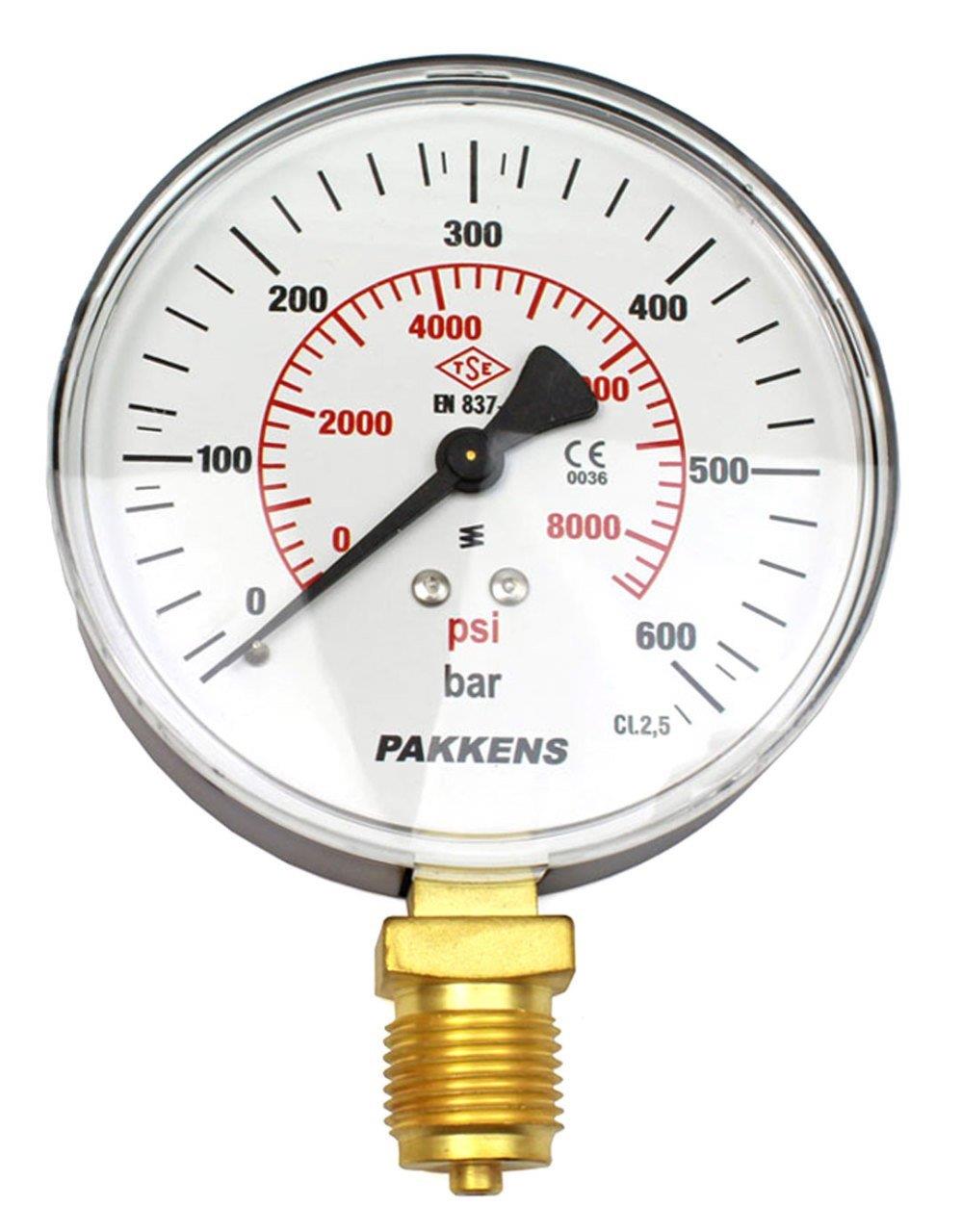 Pakkens - Pakkens 0-600 Bar 100 mm Alttan Bağlantılı Kuru Manometre G 1/2 inç