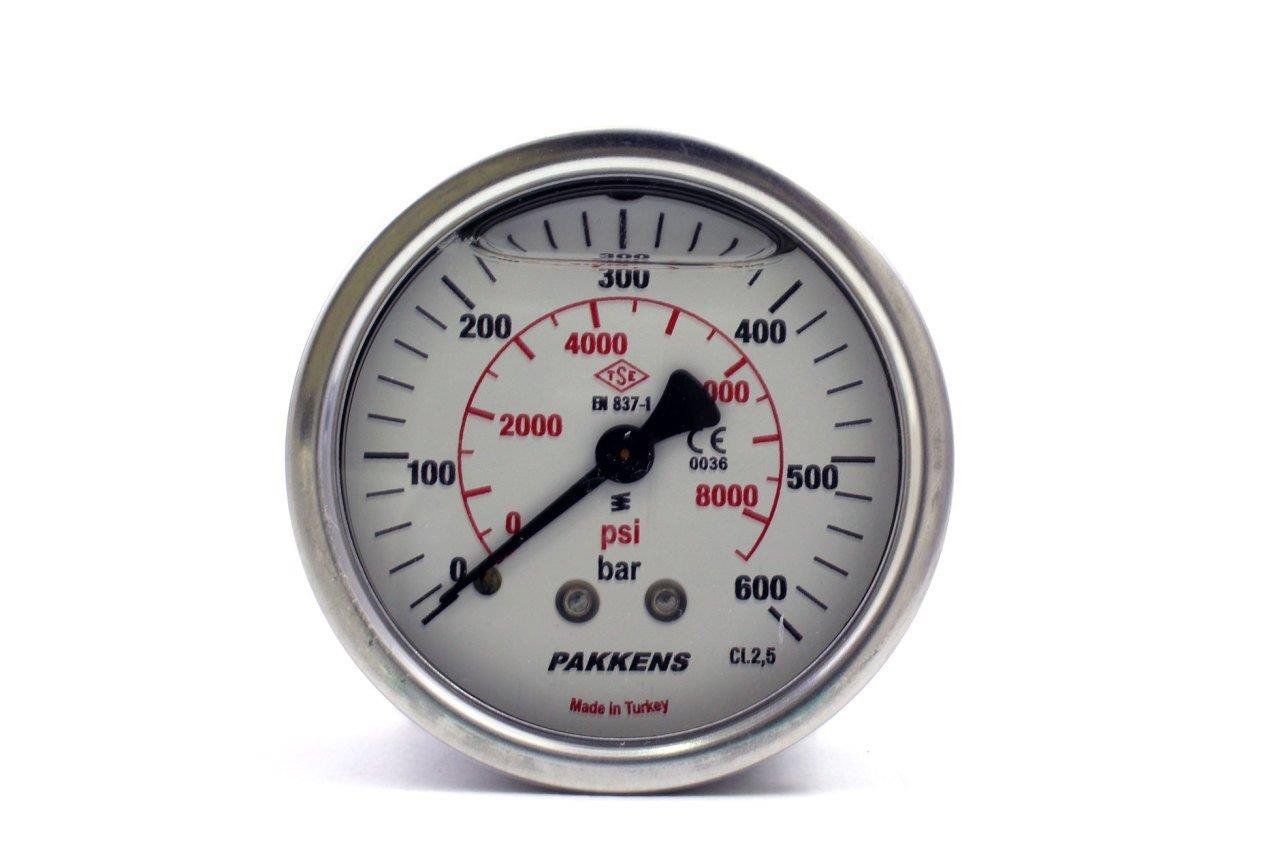Pakkens - Pakkens 0-600 Bar 100 mm Arkadan Bağlantılı Panotipi Gliserinli Manometre G 1/2 inç