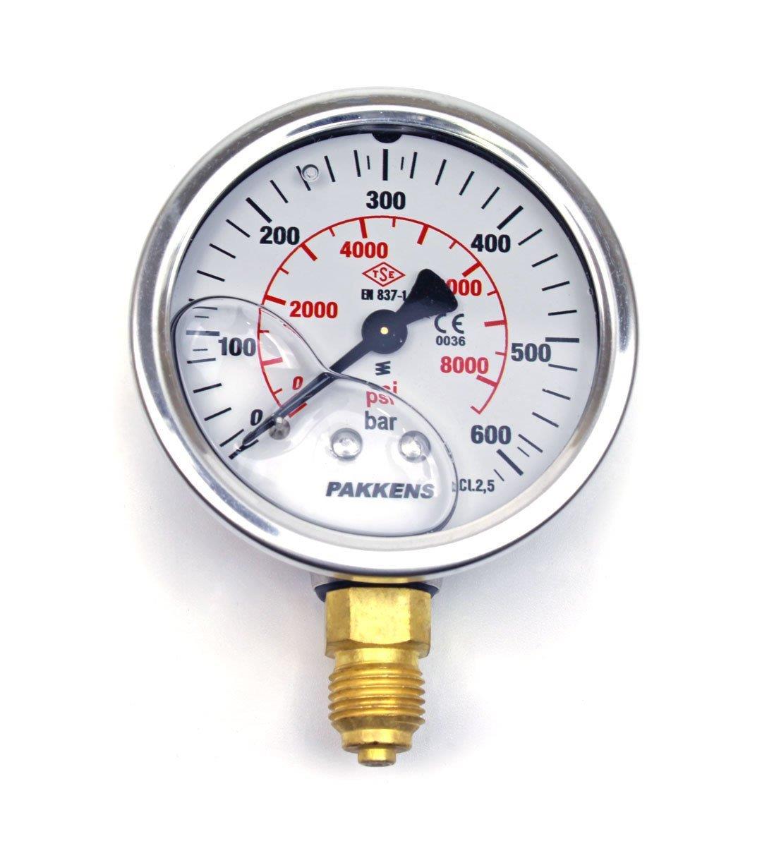 Pakkens - Pakkens 0-600 Bar 63 mm Alttan Bağlantılı Gliserinli Manometre G 1/4 inç