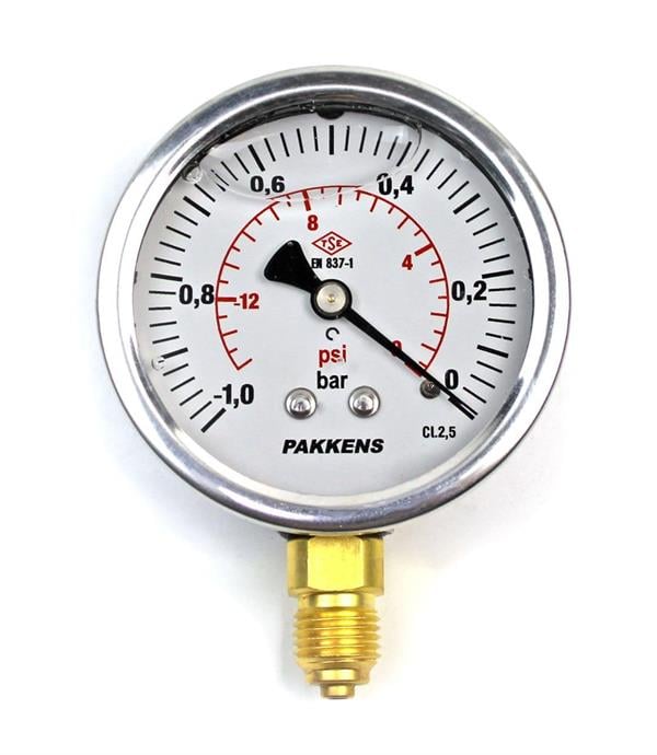 Pakkens - Pakkens -1/0 Bar 63 mm Alttan Bağlantılı Gliserinli Vakummetre G 1/4 inç