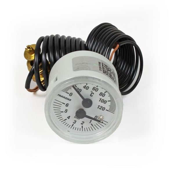 Pakkens - Pakkens 40 mm 120 C° / 6 Bar 1 mt Kapiler Boyu Kombine Ölçer Termometre - Manometre
