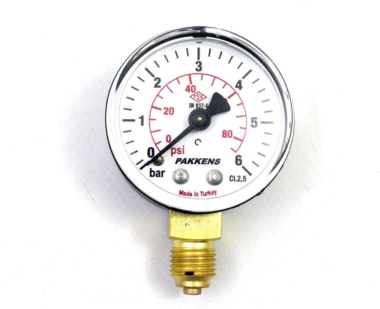 Pakkens - Pakkens Çap 50 0/6 Bar Kuru Tip Basınç Ölçer, Manometre, Basınç Göstergesi 1/4''