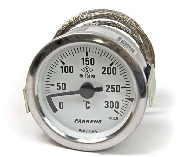 Pakkens - Pakkens Çap 60 0/+300 °C Arkadan Bağlantılı Pano Tip Gazlı Termometre 1mt Paslanmaz Örgülü