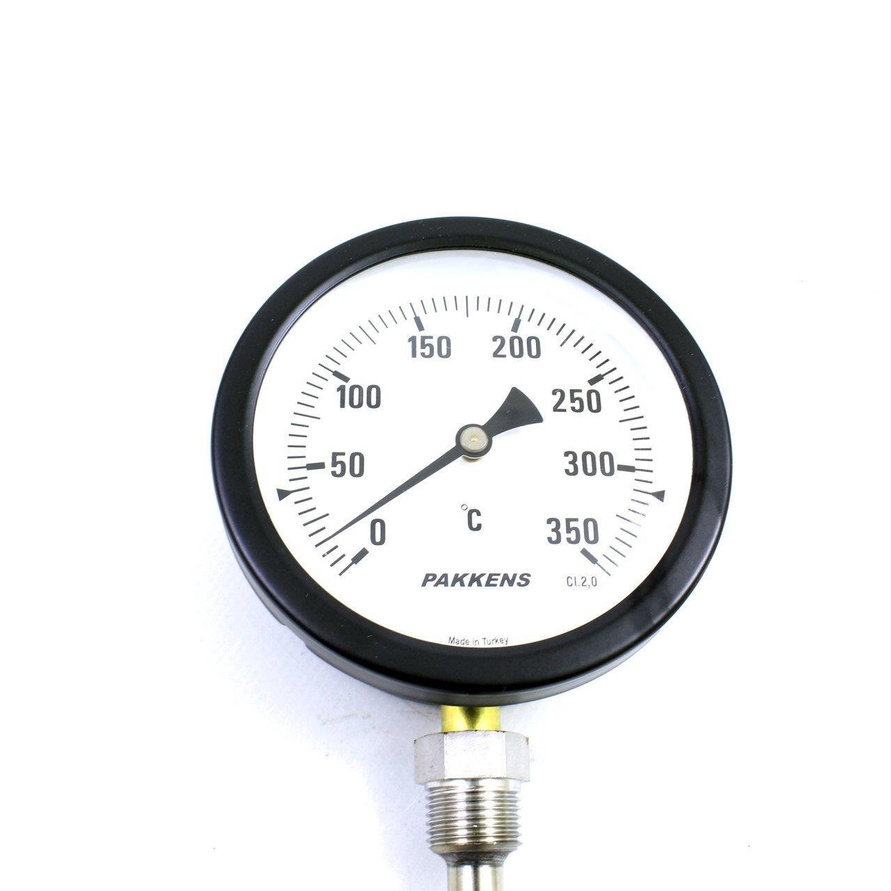Pakkens - Pakkens Termometre 0-350 °C Çap 100 mm Daldırma Boyu 10 cm Alttan Bağlantılı G 1/2 inç
