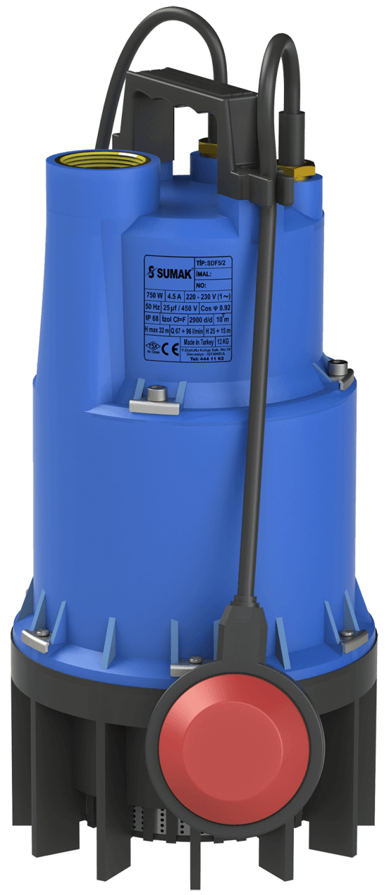 Sumak Pompa - Sumak SDF 5/2 Temiz Su Dalgıç Pompa Monofaze (220V) 1 Hp