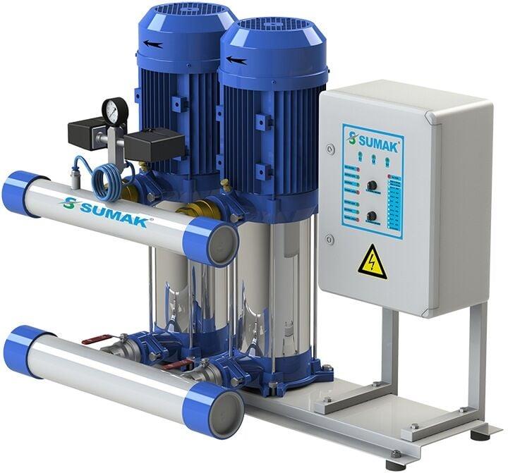 Sumak Pompa - Sumak SHM 6B-100/6 Düşey Milli Kademeli Çift Pompalı Hidrofor 6 KAT 30 DAİRE 2x0.75 kW