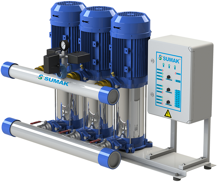 Sumak Pompa - Sumak SHM8C-220/6 Düşey Milli Kademeli Üç Pompalı Hidrofor 6 KAT 86 DAİRE 3x1.6 kW