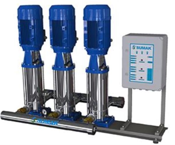 Sumak Pompa - Sumak SHTP16 C 550/10 Düşey Milli Kademeli Üç Pompalı Paslanmaz Hidrofor 15 KAT 144 DAİRE