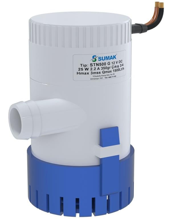 Sumak Pompa - Sumak STN1100G Sintine Dalgıç Pompa 4 mss 2500 litre/h 12 VOLT -Manuel-