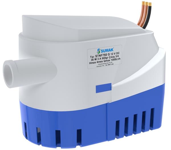Sumak Pompa - Sumak STNF750G Sintine Dalgıç Pompa 4 mss 1000 litre/h 12 VOLT -Otomatik Flatörlü-