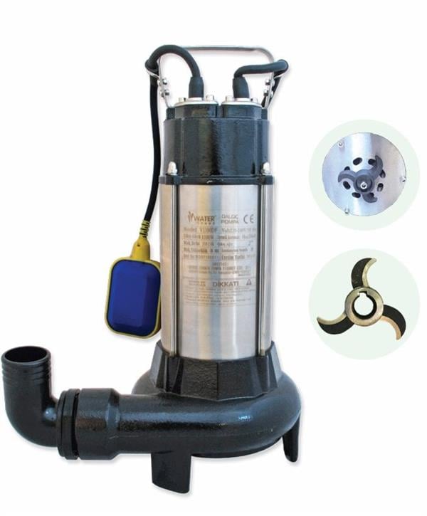 Water Sound - Water Sound V1100DF Bıçaklı Tip Kirli Su Aktarma, Drenaj Dalgıç Pompa 7.5 mt. Yükseklik 15 m³/h