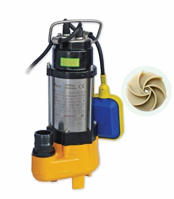 Water Sound - Water Sound V250F Kirli Su Aktarma, Vortex Fanlı Drenaj Dalgıç Pompa 7 mt. Yükseklik 9 m³/h