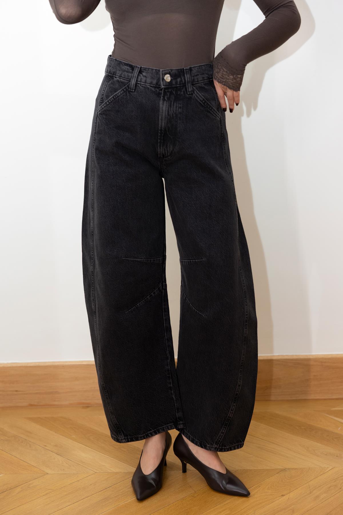 Antrasit Yüksek Bel Dikiş Detaylı Slouchy Jean Pantolon