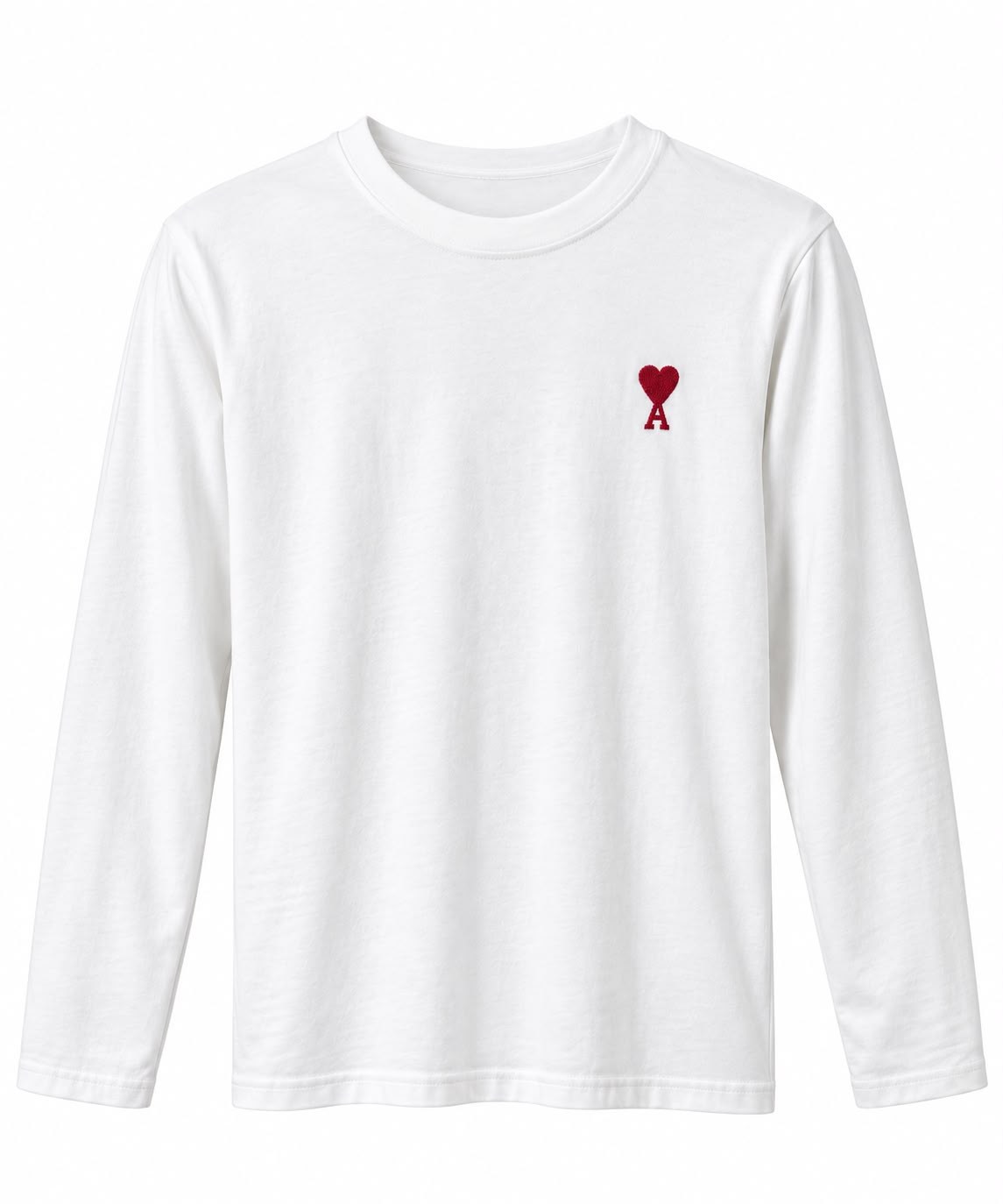 Beyaz Kalp Nakış Detaylı Uzun Kol T-Shirt