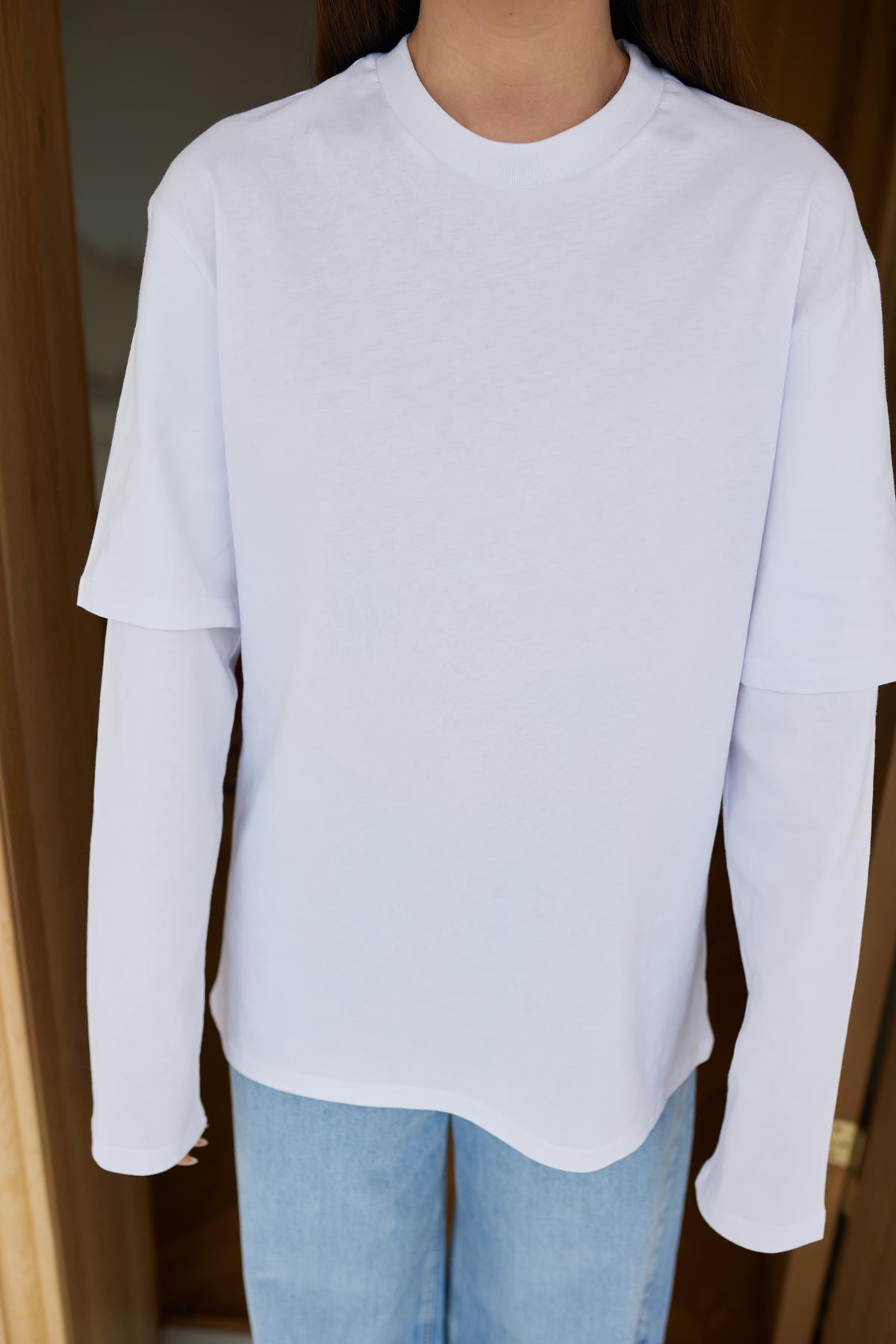 Beyaz Kolları Parça Detaylı Uzun Kollu T-Shirt