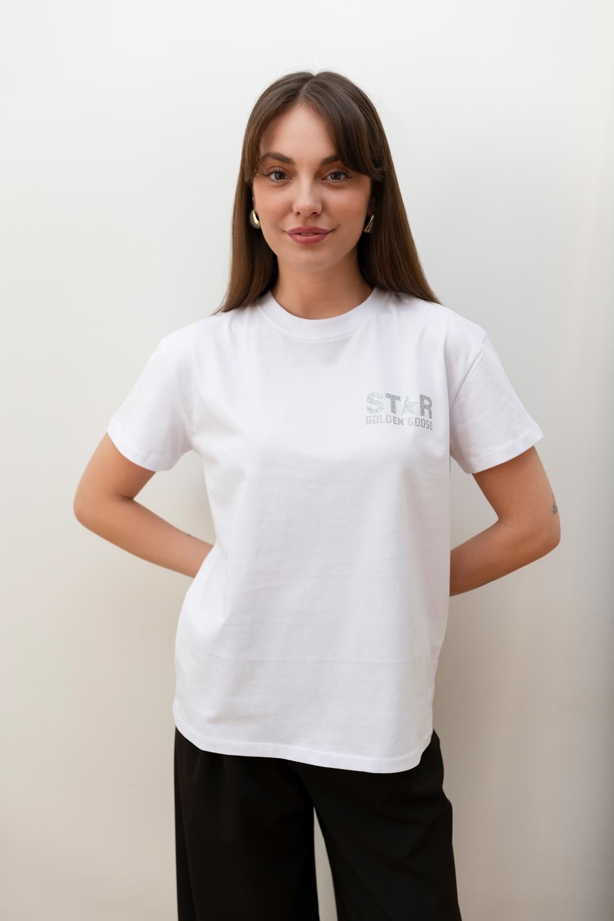 Beyaz Simli Yazı Baskılı T-Shirt