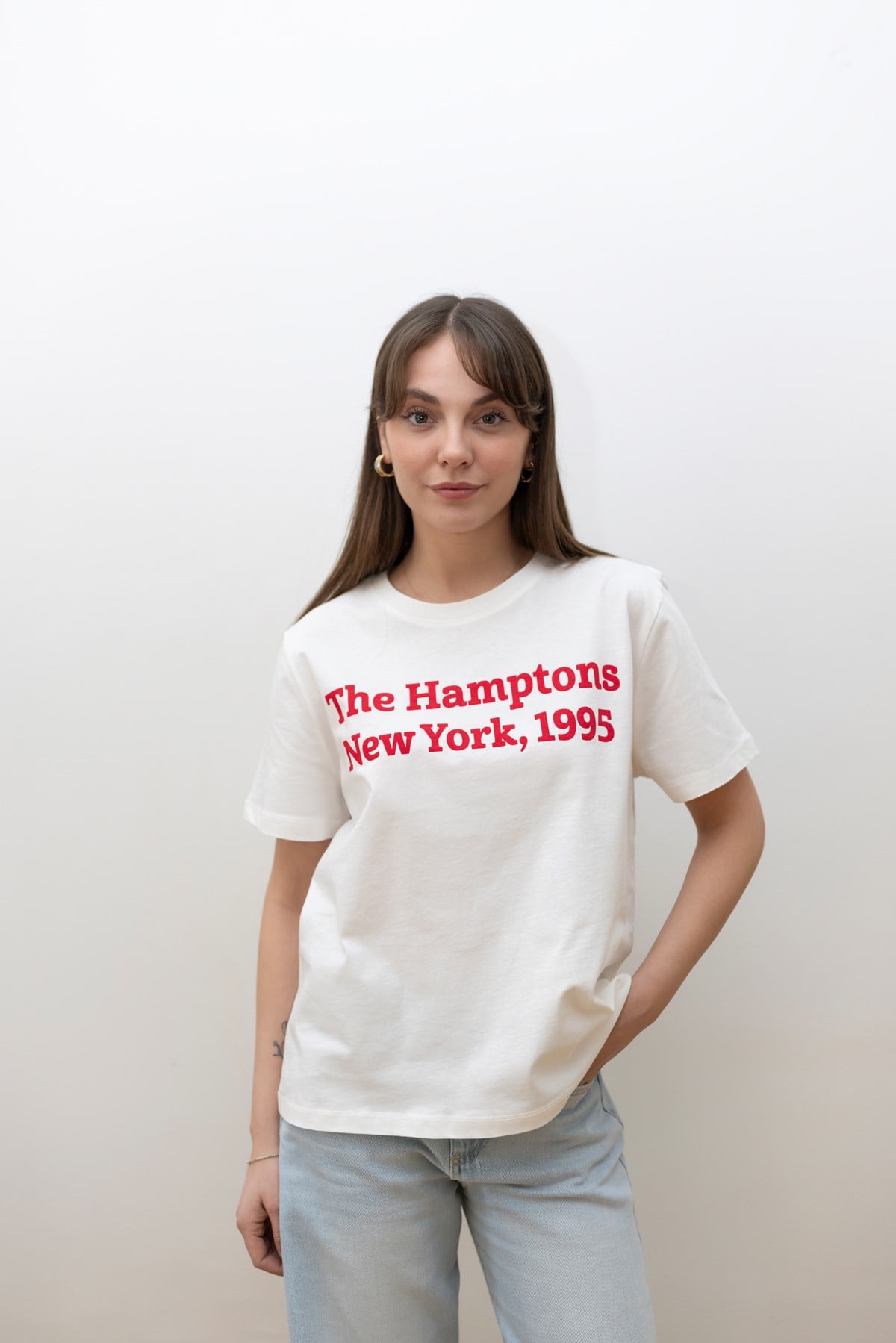Beyaz The Hamptons New York Yazı Baskılı T-Shirt
