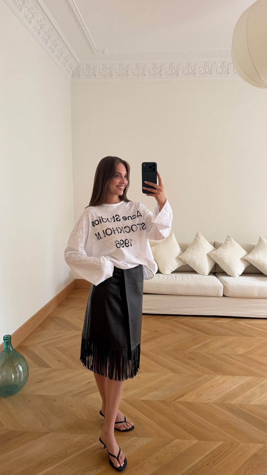 Beyaz Yazı Basılı Oversize T-Shirt