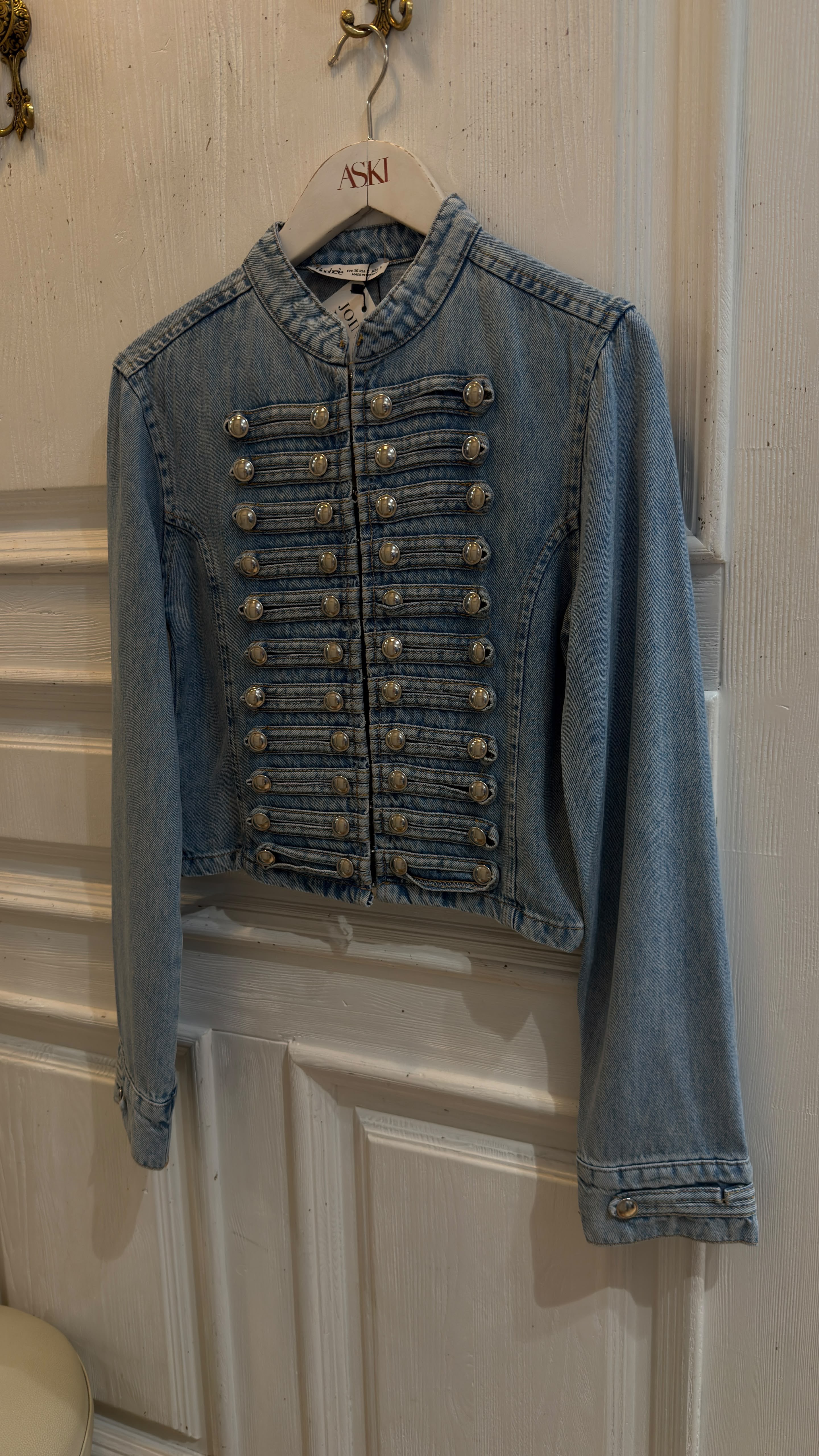 Buz Mavi Napolyon Düğme Detaylı Denim Ceket