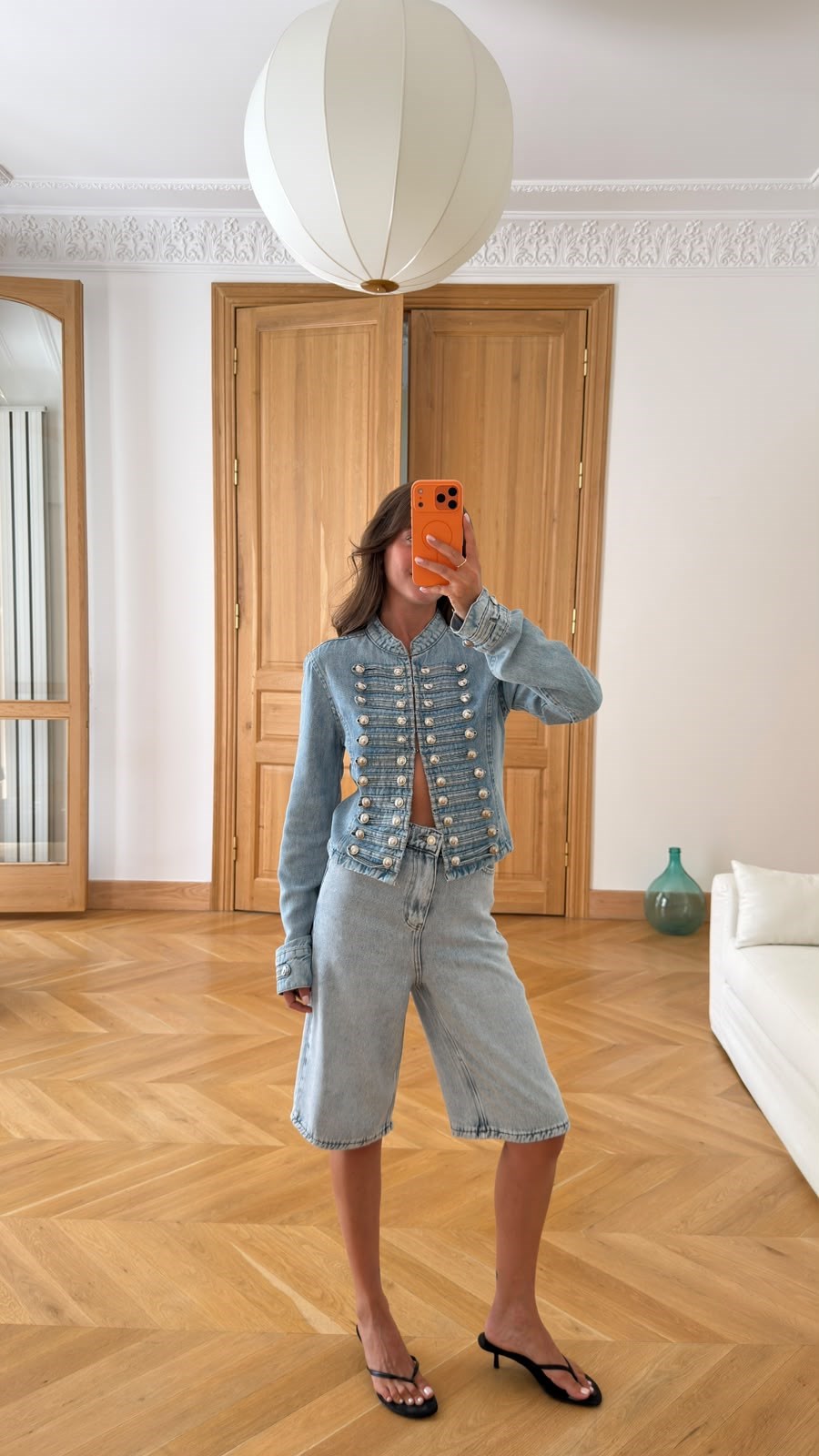 Buz Mavi Yüksek Bel Şehir Boy Yumuşak Dokulu Denim Şort