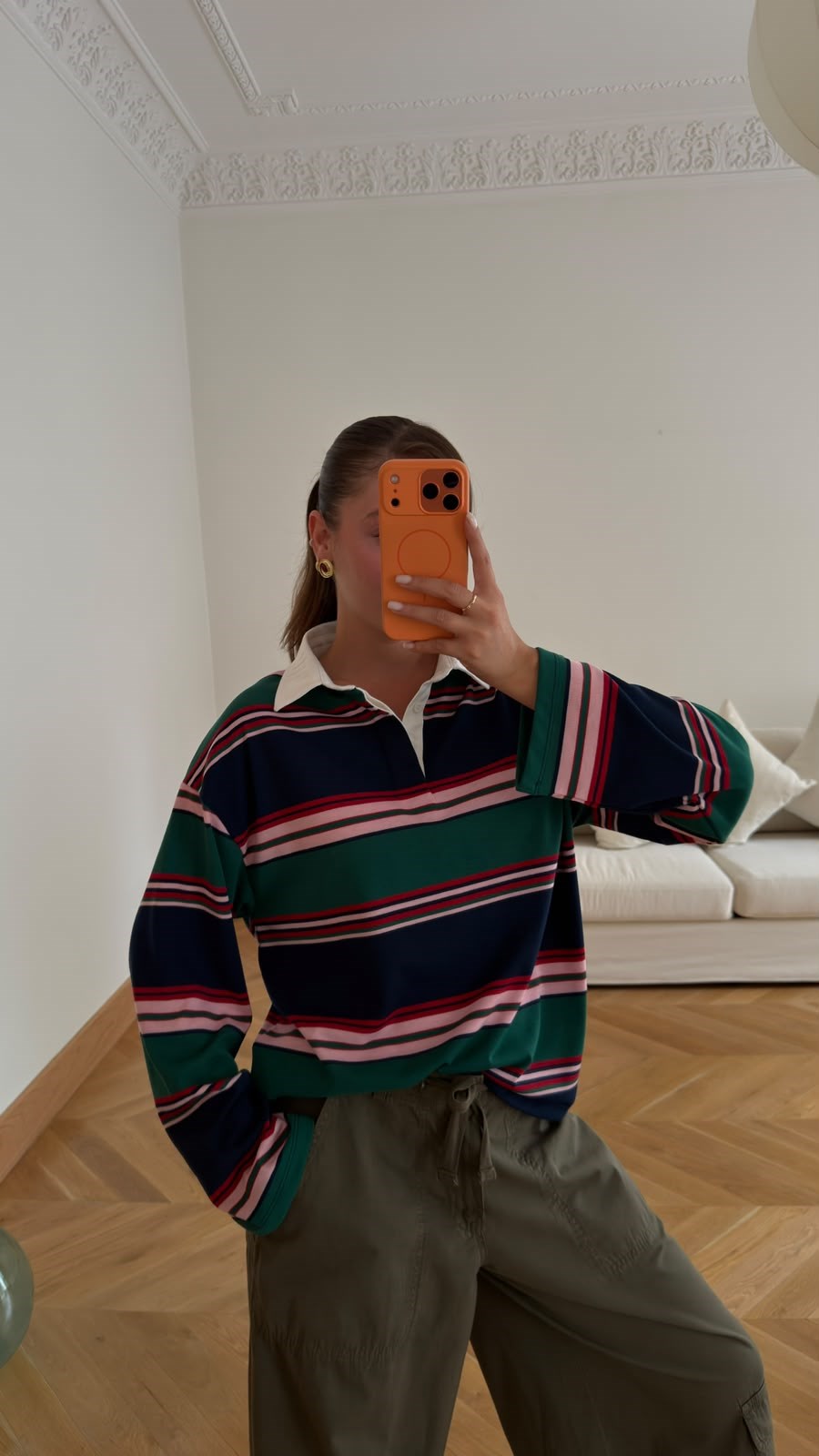 Çok Renkli Polo Yaka Çizgil Sweat