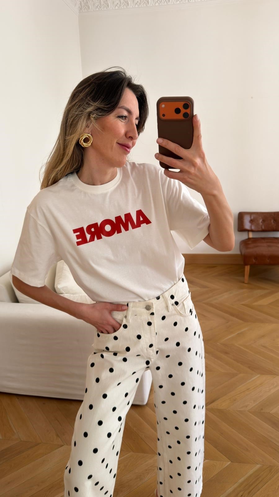 Ekru Amore Yazı Baskılı T-Shirt