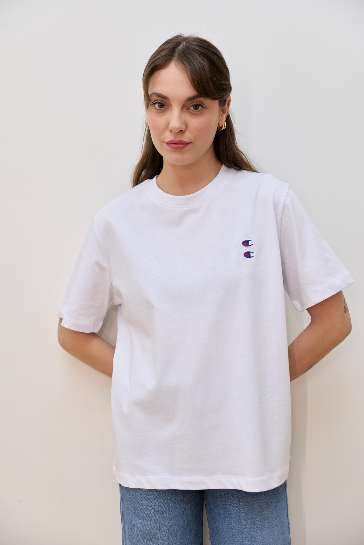 Ekru Bisiklet Yaka Logo Detaylı T-Shirt