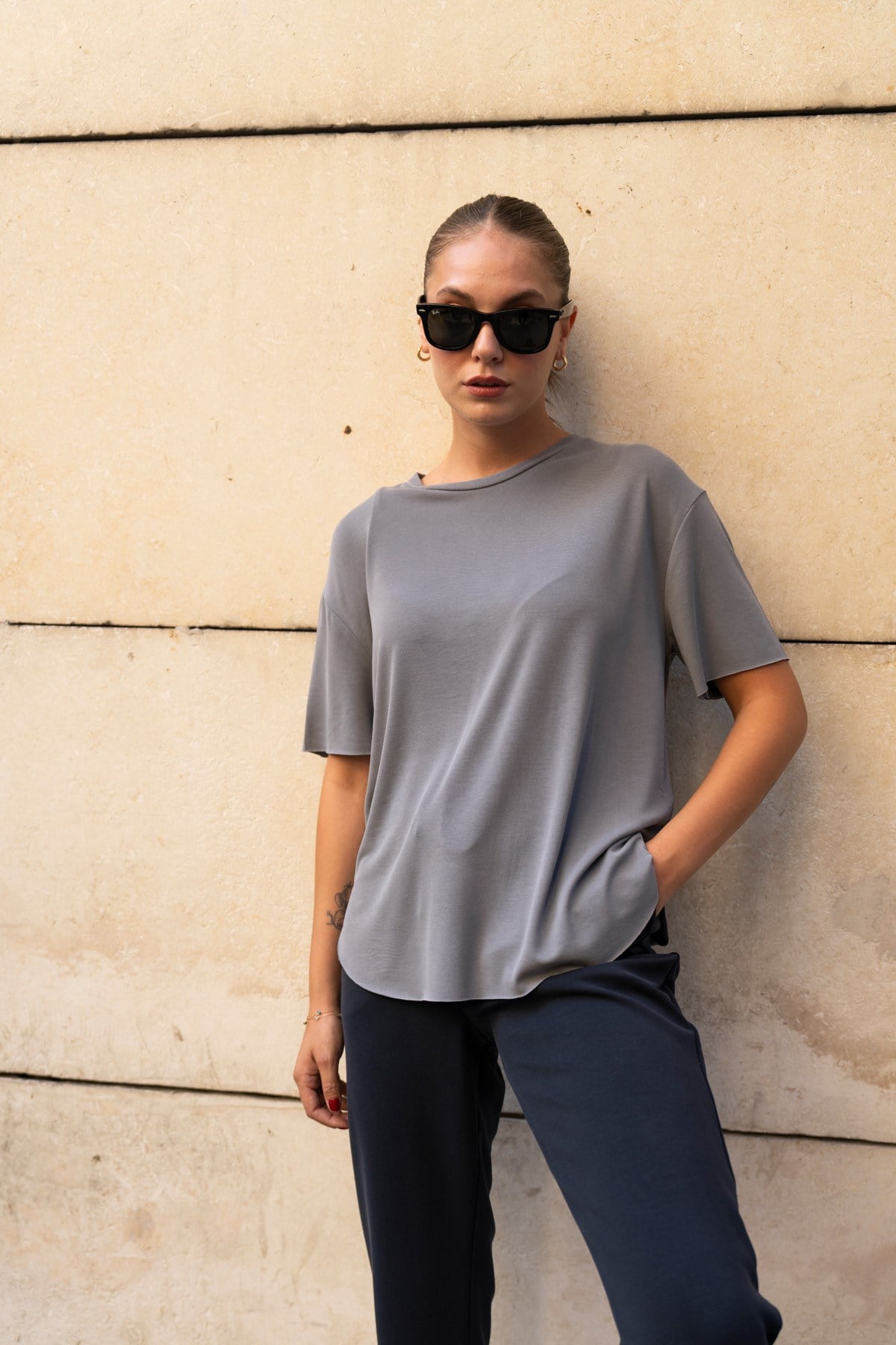 Füme Altı Asimetrik Kesimli Tshirt