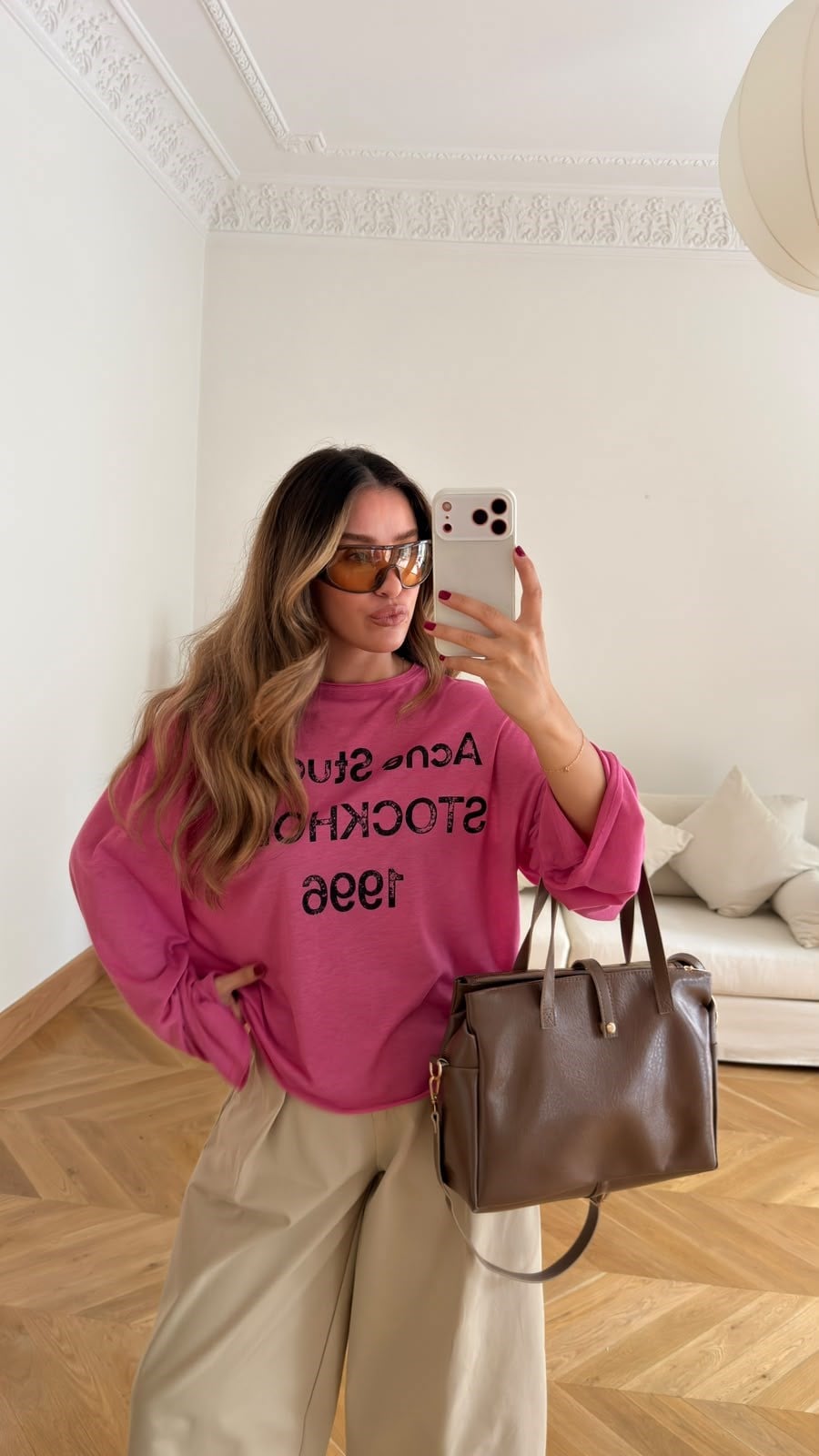 Fuşya Yazı Basılı Oversize T-Shirt