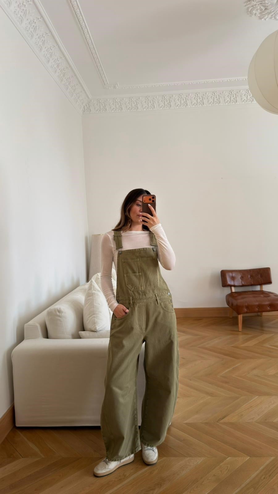 Haki Yanlardan Düğmeli Slouchy Tulum