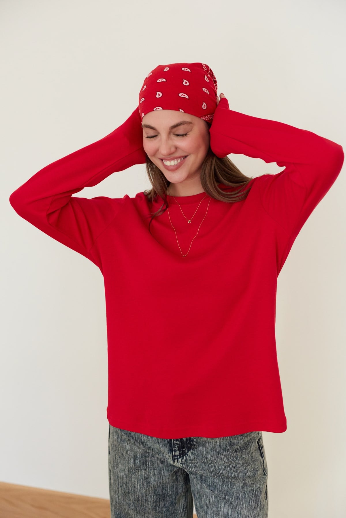 Kırmızı Basic Bisiklet Yaka T-Shirt