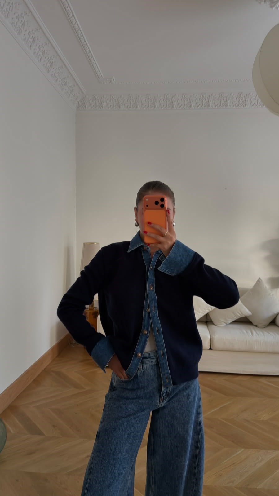 Mavi Polo Yaka Denim Detaylı Hırka
