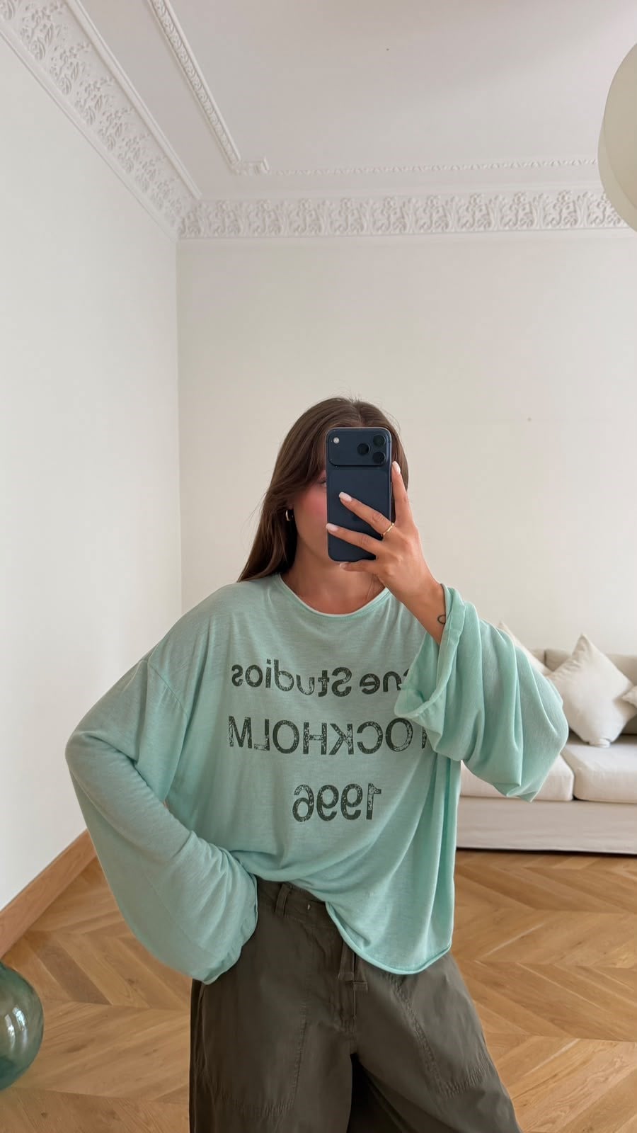 Mint Yeşili Yazı Basılı Oversize T-Shirt
