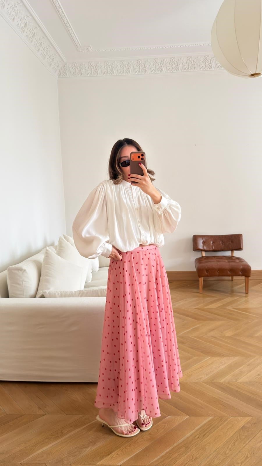 Pembe Puantiyeli Yandan Fermuarlı Astarlı Tül Etek